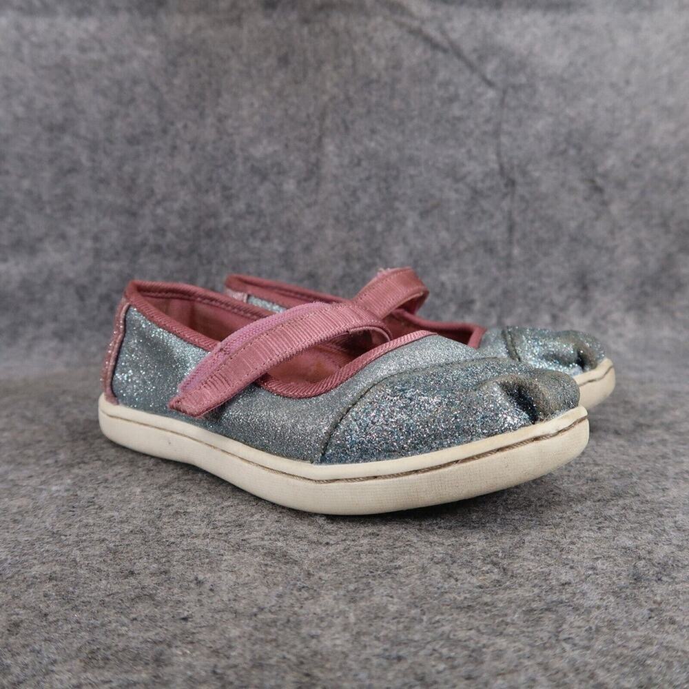 Toms Shoes Kids 9 Mary Jane Flats Glitter Adjustable Strap Casual Girls Fashion